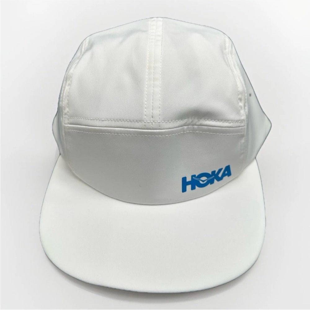 HOKA One One Time To Fly Adjustable Performance White Cap with Blue Logo
